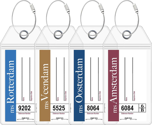 Cruise On Holland America Luggage Tag Holders (4 Pack), Clear & Waterproof