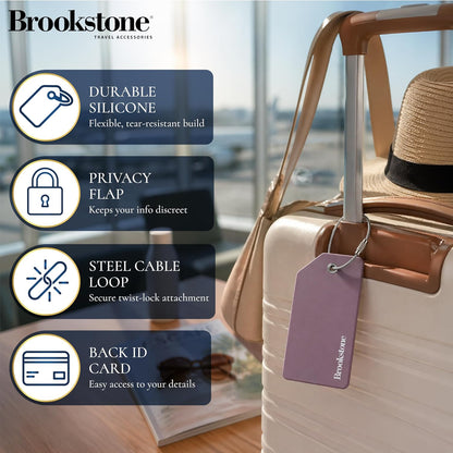 Brookstone Silicone Luggage Tags, 2 Pack, Steel Cable Loop