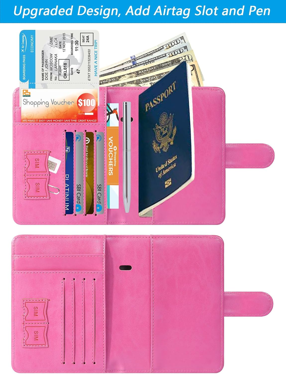 Airtag Passport Holder Cover Wallet RFID Blocking, Travel Essentials