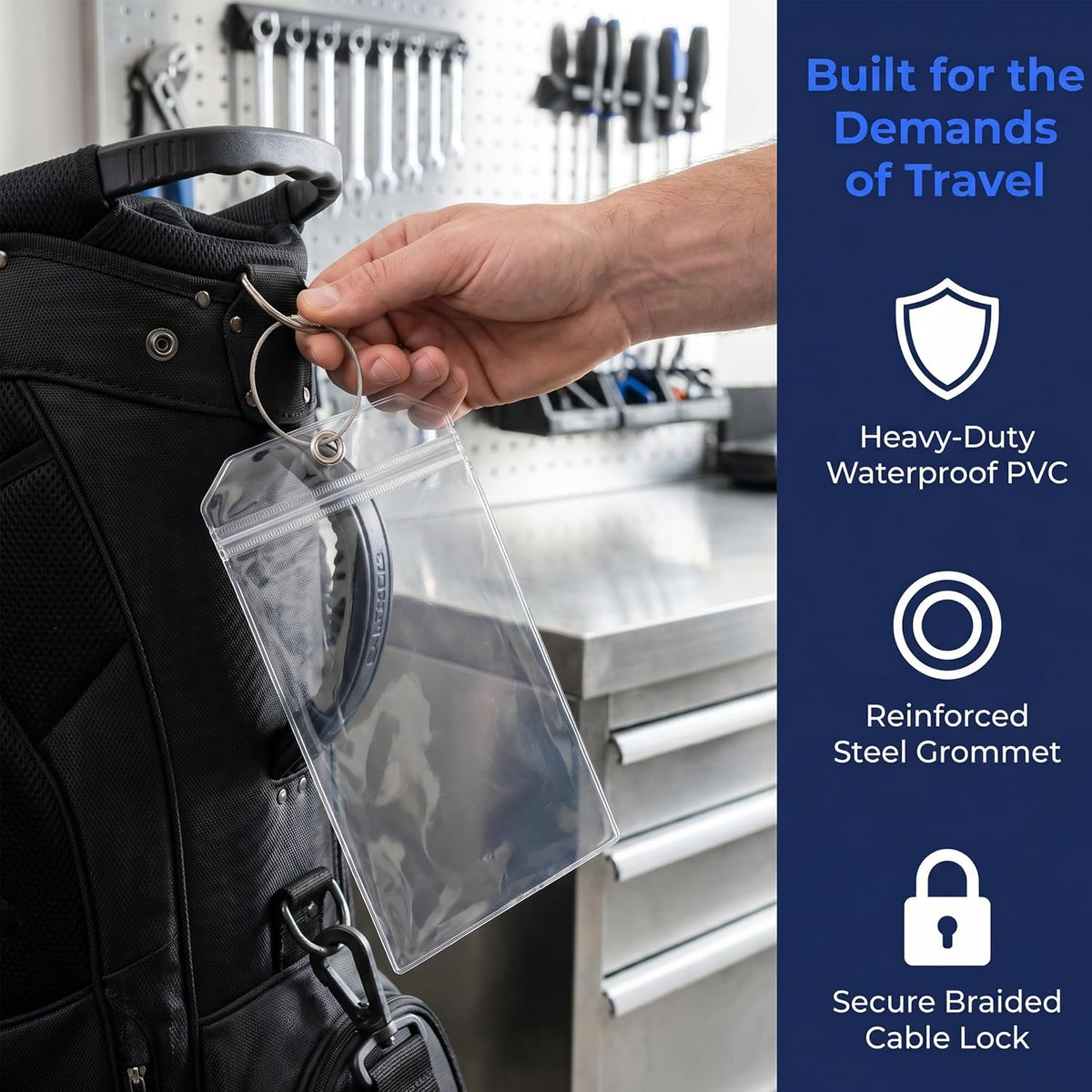 5 Pack Cruise Luggage Tag Holders, Clear PVC, 10.3" x 6", Heavy Duty with Steel Cable Loops, Waterproof