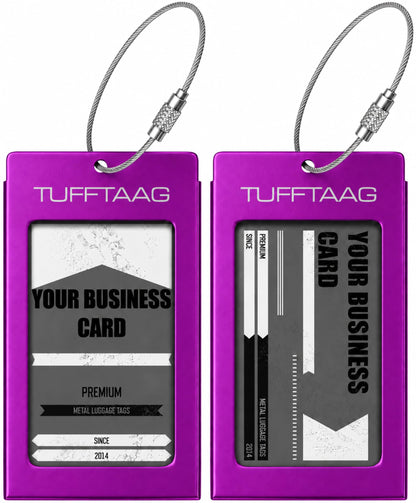 Luggage Tags Business Card Holder by TUFFTAAG - Durable Travel ID Bag Tag, Gunmetal, 2 Tags