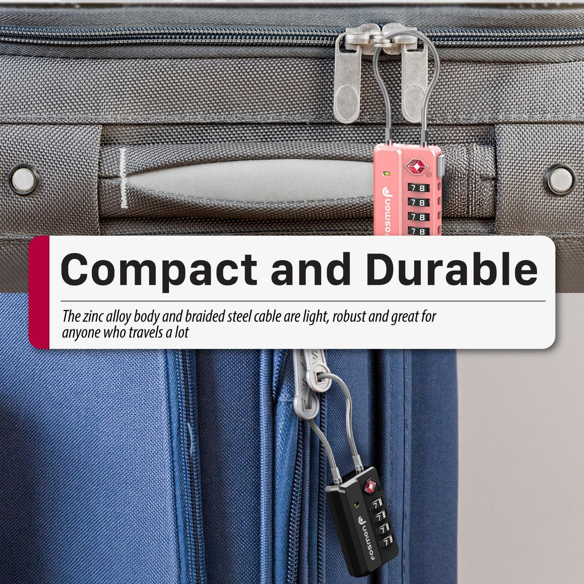 Fosmon TSA Approved Cable Luggage Locks, 4 Digit Combination, 4 Pack