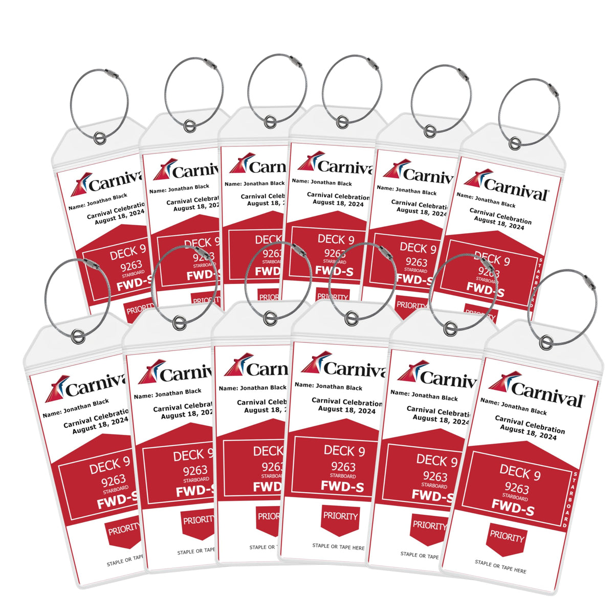 Carnival Cruise Luggage Tag Holders [4 Pack] – Waterproof, Durable Plastic with Steel Loops – Fits All Carnival Ships for Cruising in 2025, 2026 and 2027 – Cruise Essentials by AnchorsUp