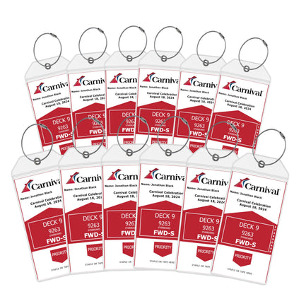 Carnival Cruise Luggage Tag Holders [4 Pack] – Waterproof, Durable Plastic with Steel Loops – Fits All Carnival Ships for Cruising in 2025, 2026 and 2027 – Cruise Essentials by AnchorsUp