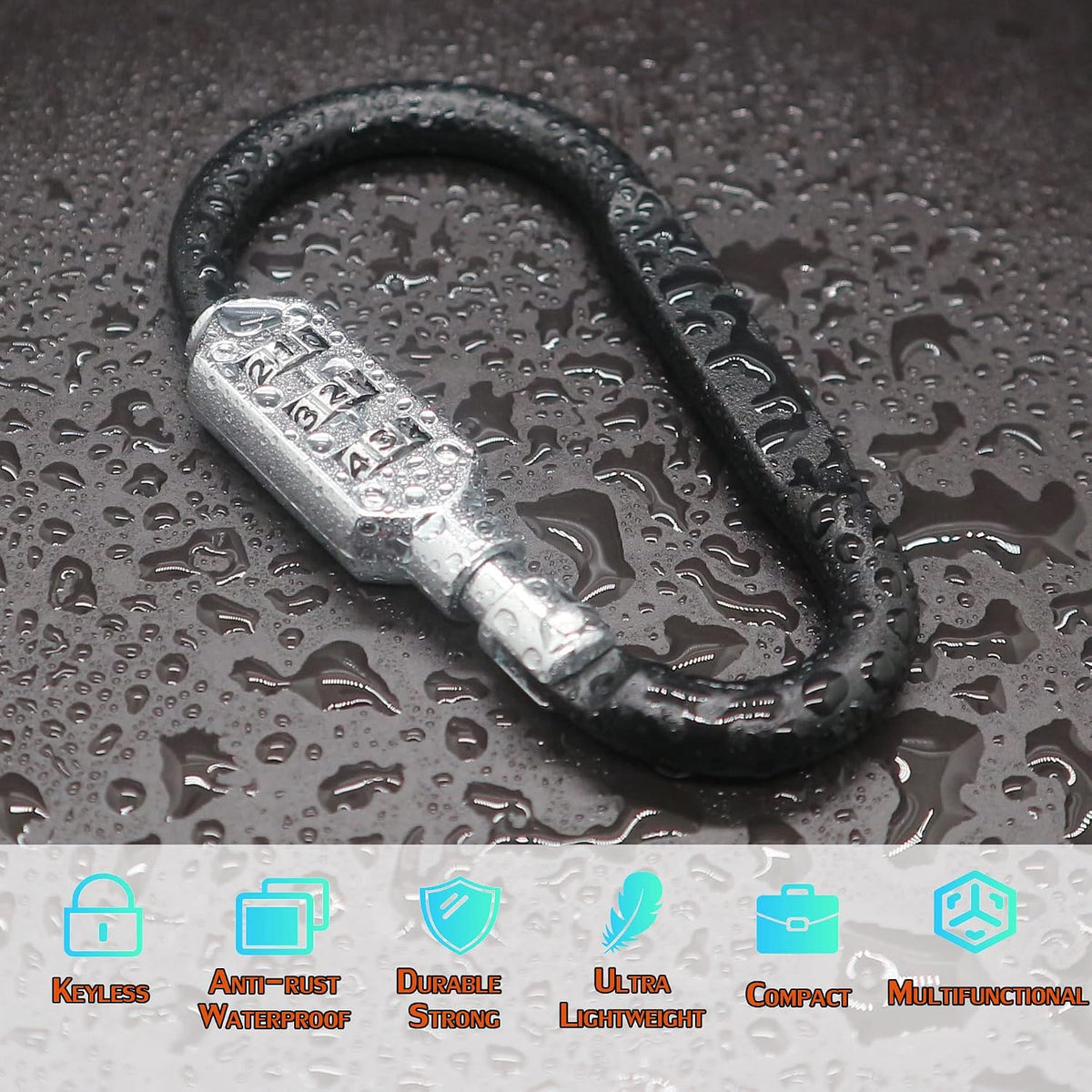 Combination Carabiner Clips,V-Resourcing Resettable 3 Dial Digit Combination Lock Carabiner Keychain,for Suitcase Luggage Travel Baggage Backpack (D Shaped, Large Size, Black, 2 Pack)