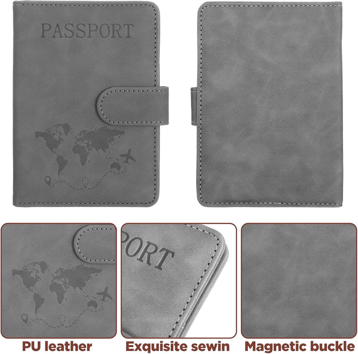 8 Pack Passport Holder for Travel, Passport Wallet Cover Case Waterproof RFID Blocking Passports Holders with Pen Holder Travel Must Haves Accessories, Passports Book Holders for Women and Men