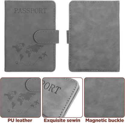 8 Pack Passport Holder for Travel, Passport Wallet Cover Case Waterproof RFID Blocking Passports Holders with Pen Holder Travel Must Haves Accessories, Passports Book Holders for Women and Men