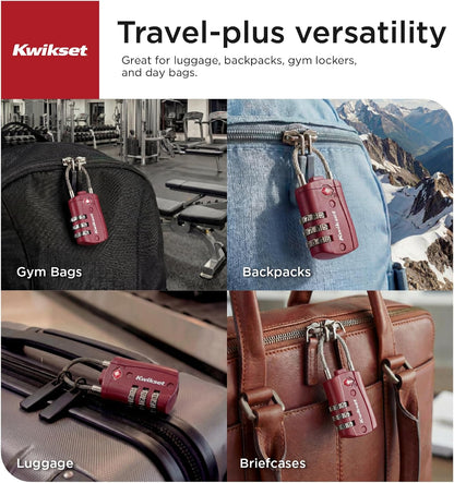 Kwikset TSA Approved Combination Luggage Lock with Cable, 1-Pack, Red