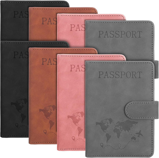 8 Pack Passport Holder for Travel, Passport Wallet Cover Case Waterproof RFID Blocking Passports Holders with Pen Holder Travel Must Haves Accessories, Passports Book Holders for Women and Men