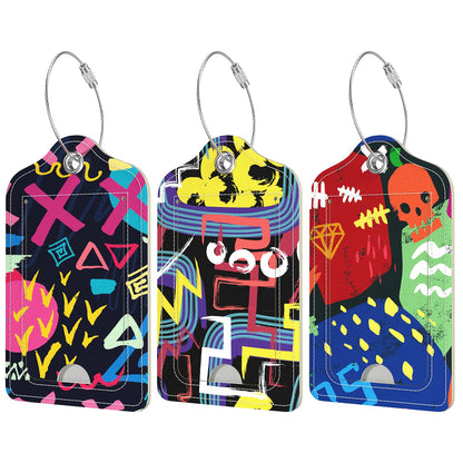 Rimilak 3 Pcs PU Leather Luggage Tags with Privacy Flap, Name ID Label