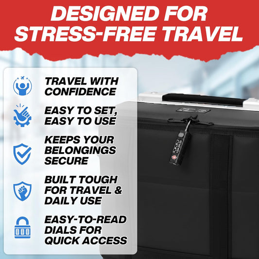 TSA Approved 3 Digit Combination Lock for Luggage, Travel Gun Case, Silver
