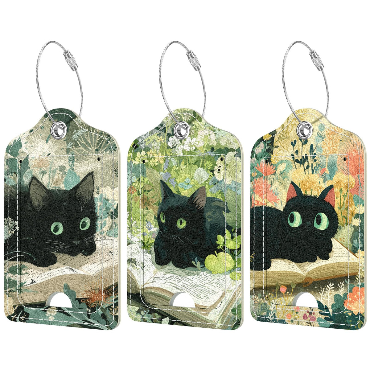 Rimilak 3 Pcs PU Leather Luggage Tags with Privacy Flap, Name ID Label
