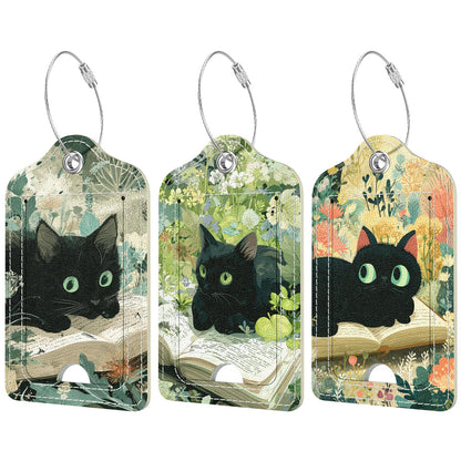 Rimilak 3 Pcs PU Leather Luggage Tags with Privacy Flap, Name ID Label