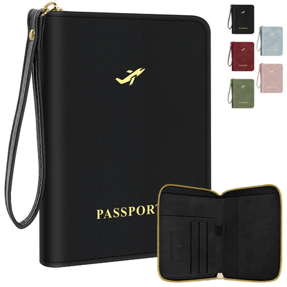 KONVINIT Black Passport Holder For Travel, Passport Cover For Women & Men