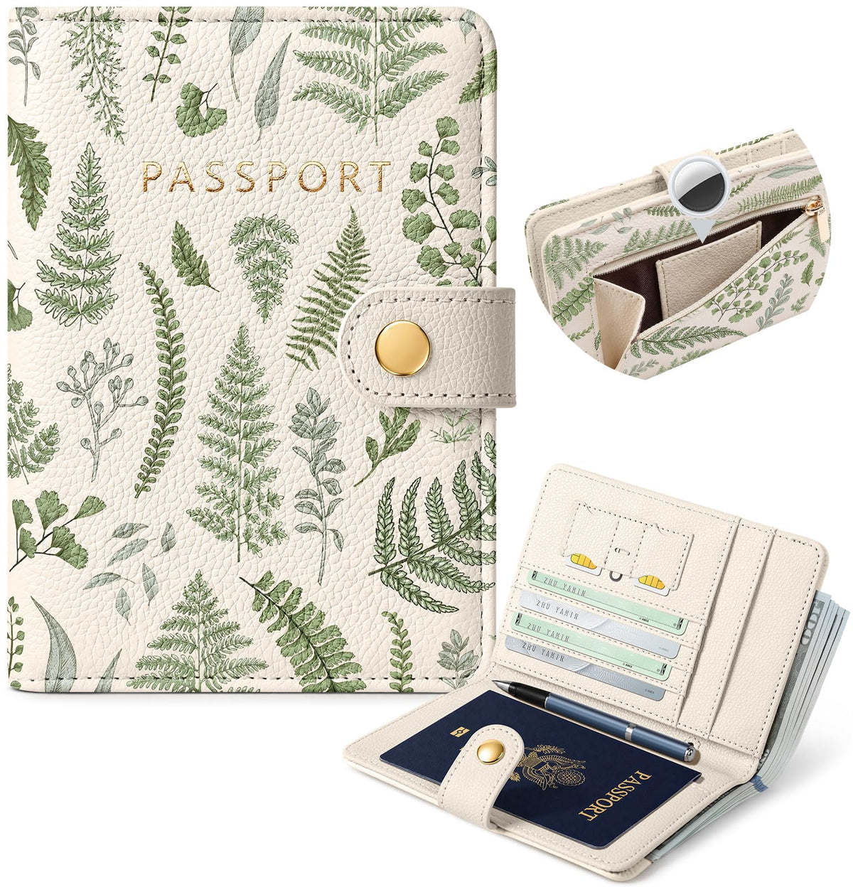 Slohif RFID Blocking Passport Holder with Hidden Tracker Slot Playful Cat