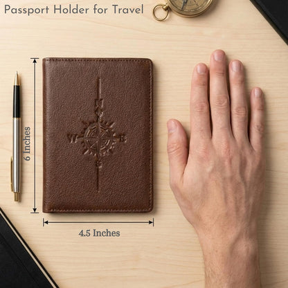 SETTINI® Genuine Leather RFID Passport Holder Wallet for Travel Compass
