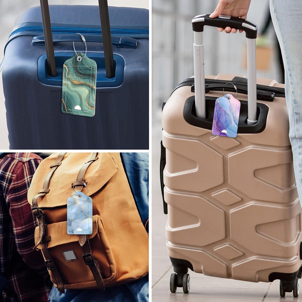 Rimilak 3 Pcs PU Leather Luggage Tags with Privacy Flap, Name ID Label