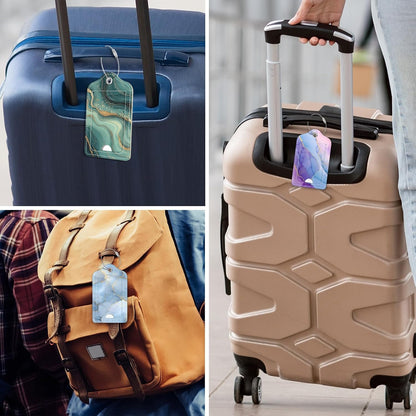 Rimilak 3 Pcs PU Leather Luggage Tags with Privacy Flap, Name ID Label