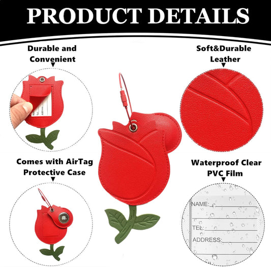 PU Leather Luggage Tag with Airtag Holder Case Set and Name ID Label