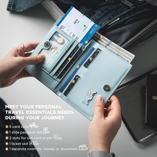 VULKIT Cute Passport Cover for Women, RFID Blocking Slim Passport Book Holder, Leather Travel Passport Wallet with Magnetic Closure Blue