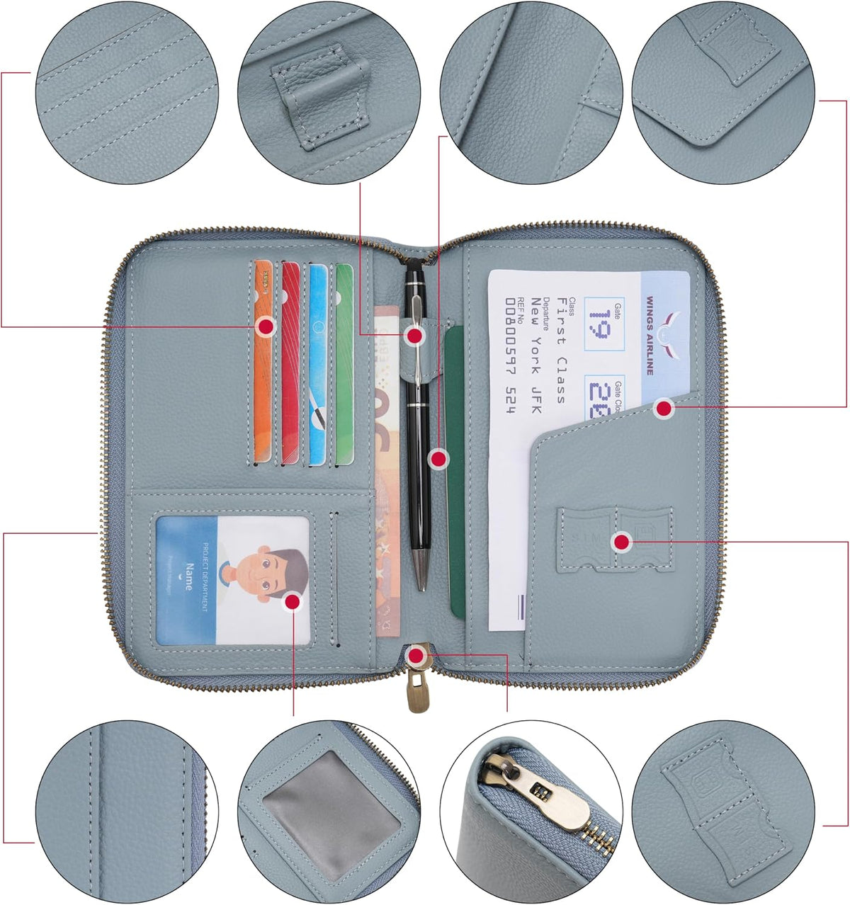 Leather Zipper Passport Wallet Holder Travel Essentials with RFID Blocking