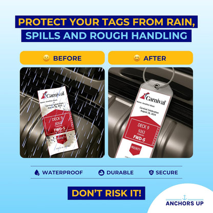 Carnival Cruise Luggage Tag Holders [4 Pack] – Waterproof, Durable Plastic with Steel Loops – Fits All Carnival Ships for Cruising in 2025, 2026 and 2027 – Cruise Essentials by AnchorsUp
