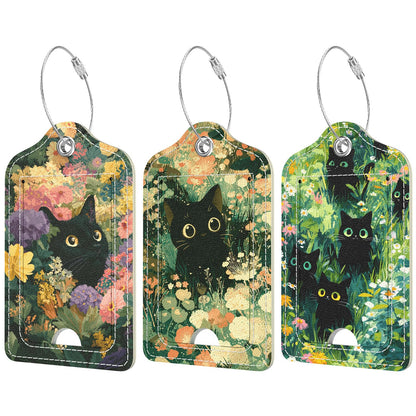 Rimilak 3 Pcs PU Leather Luggage Tags with Privacy Flap, Name ID Label
