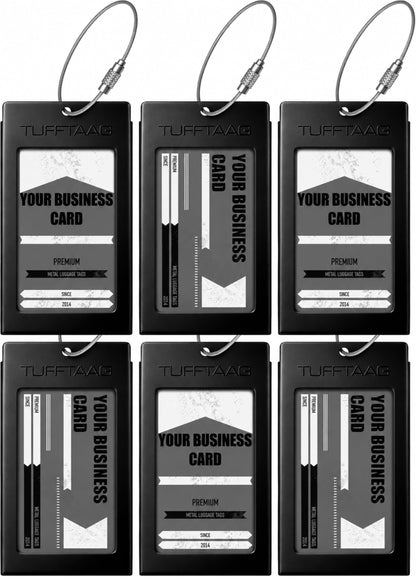 Luggage Tags Business Card Holder by TUFFTAAG - Durable Travel ID Bag Tag, Gunmetal, 2 Tags