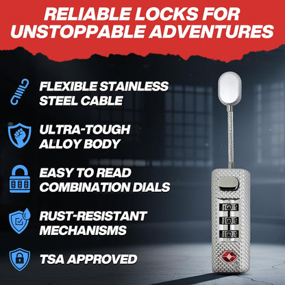 TSA Approved 3 Digit Combination Lock for Luggage, Travel Gun Case, Silver