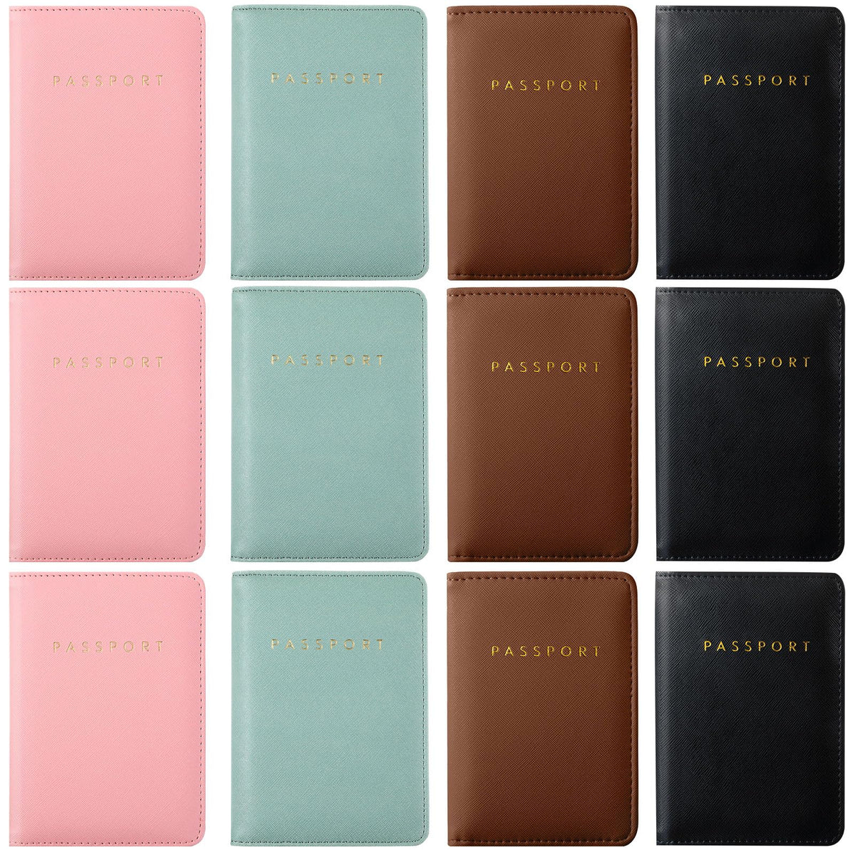 MotiMind 12 Pcs Passport Holder Cover Waterproof Leather Travel Wallet Passport Case for Women Men Family (White, Gray)