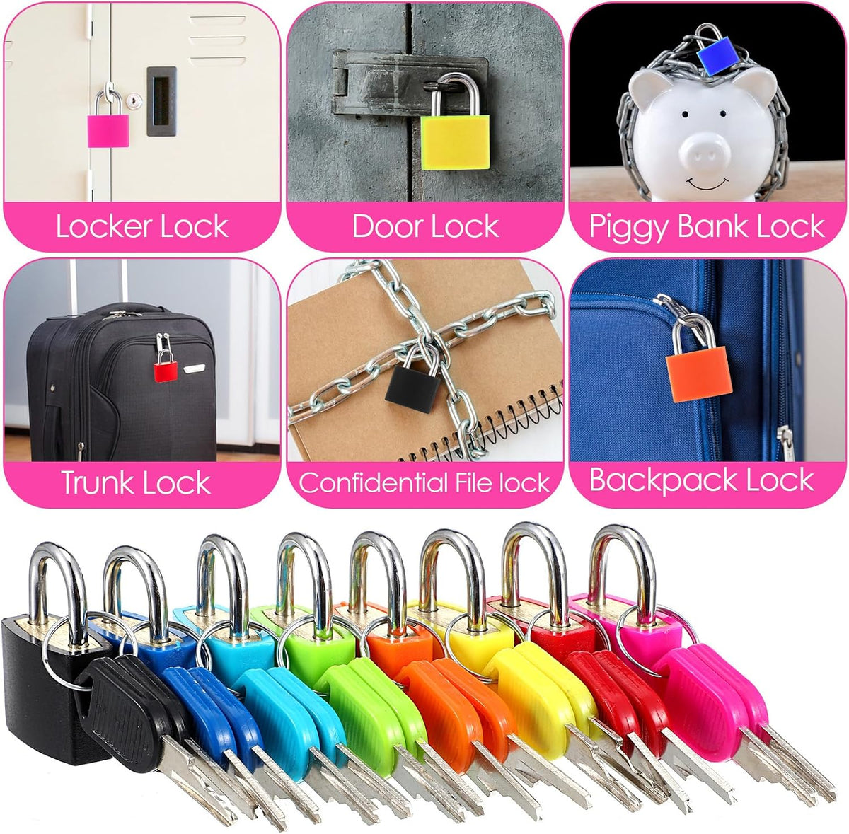24 Pcs Multicolor Small Luggage Locks with Keys, Mini Locker Lock, Metal Suitcase Locks, Plastic-Covered Copper Keyed Padlock for Locker, Suitcase, Boxes (8 Colors)