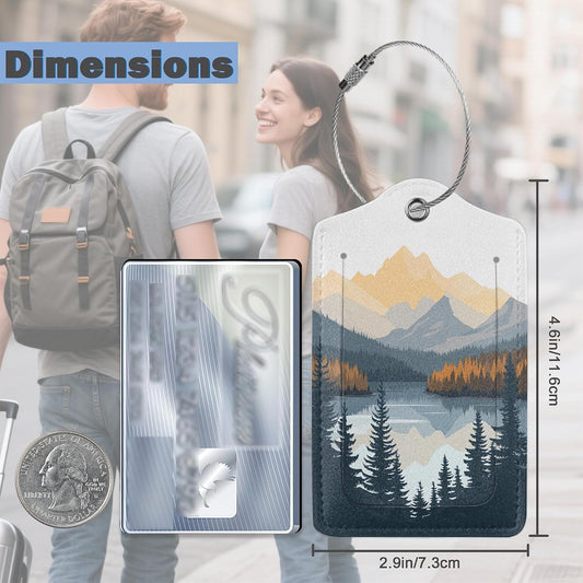 3 Pack Luggage Tag for Suitcase Leather Travel Cruise Luggage Tag with Stainless Steel Loop Name ID Label Privacy Cover for Adults Teens Travel Bag Labels Set (Mountain Forest Lake)