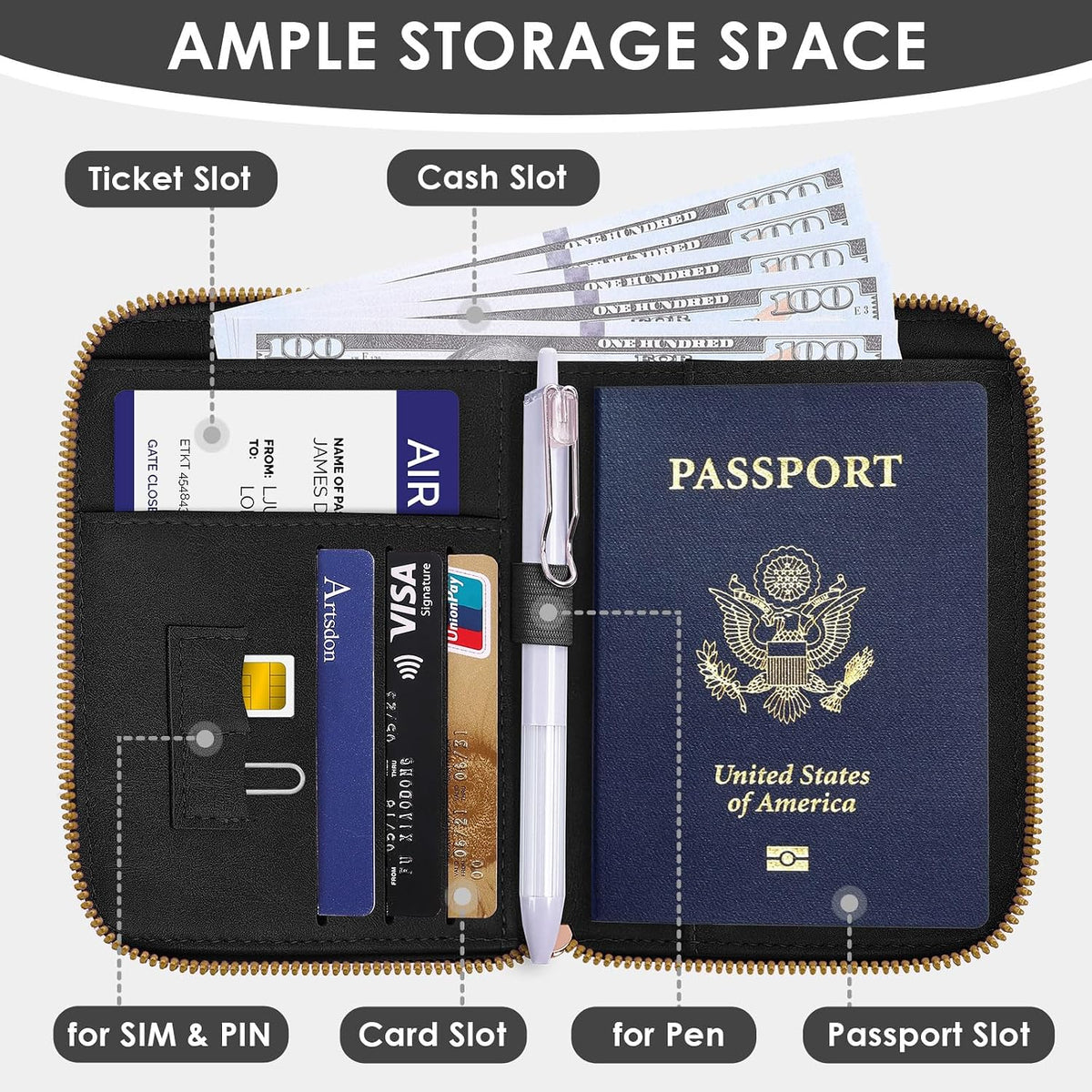 KONVINIT Black Passport Holder For Travel, Passport Cover For Women & Men