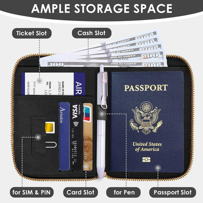 KONVINIT Black Passport Holder For Travel, Passport Cover For Women & Men