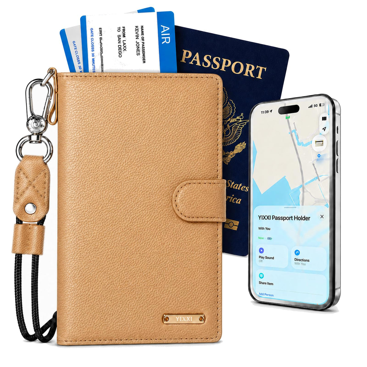 Trackable Passport Holder for Travel, RFID Blocking Wallet, Black