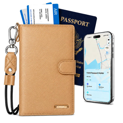 Trackable Passport Holder for Travel, RFID Blocking Wallet, Black