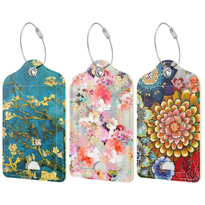 Rimilak 3 Pcs PU Leather Luggage Tags with Privacy Flap, Name ID Label