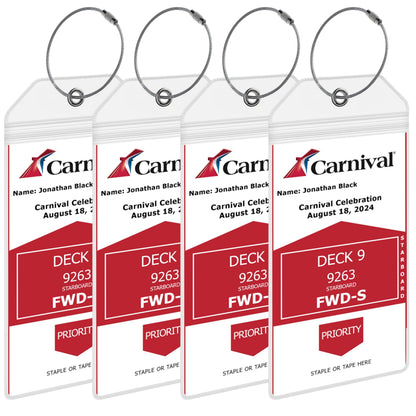 Carnival Cruise Luggage Tag Holders [4 Pack] – Waterproof, Durable Plastic with Steel Loops – Fits All Carnival Ships for Cruising in 2025, 2026 and 2027 – Cruise Essentials by AnchorsUp