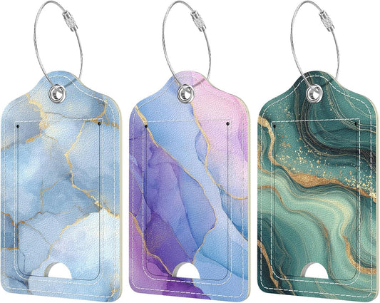 Rimilak 3 Pcs PU Leather Luggage Tags with Privacy Flap, Name ID Label