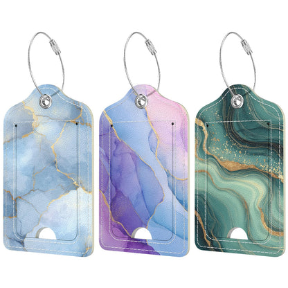 Rimilak 3 Pcs PU Leather Luggage Tags with Privacy Flap, Name ID Label
