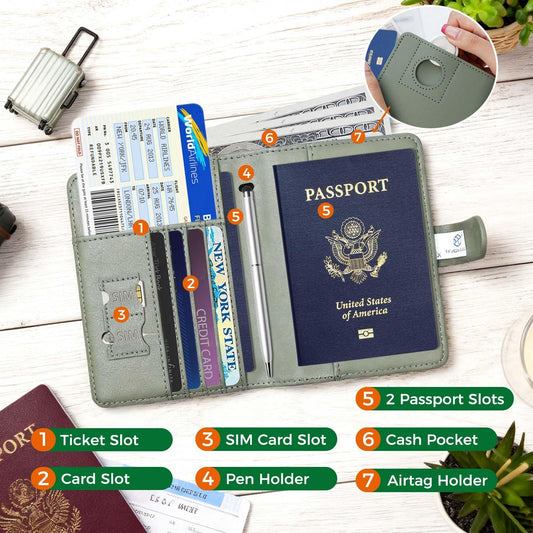 Melsbrinna Premium Leather Passport Holder Covers Case, Waterproof Rfid Blocking Travel Wallet Passport Holder with Pen Holder, Cute Passport Book for Women/Men