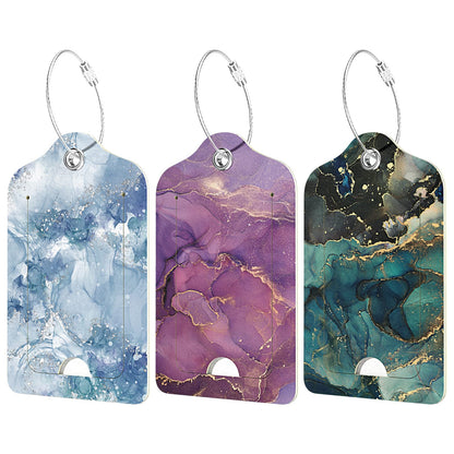 Rimilak 3 Pcs PU Leather Luggage Tags with Privacy Flap, Name ID Label