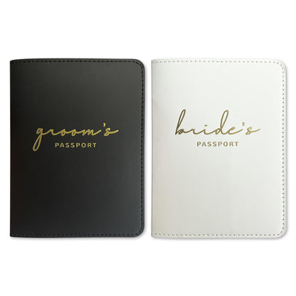 HubbyWifeyGifts Matching Passport Holder for Hubby and Wifey, PU Leather Passport Cover with RFID Blocking, Honeymoon Essentials for Travel, Engagement Gifts for Couples