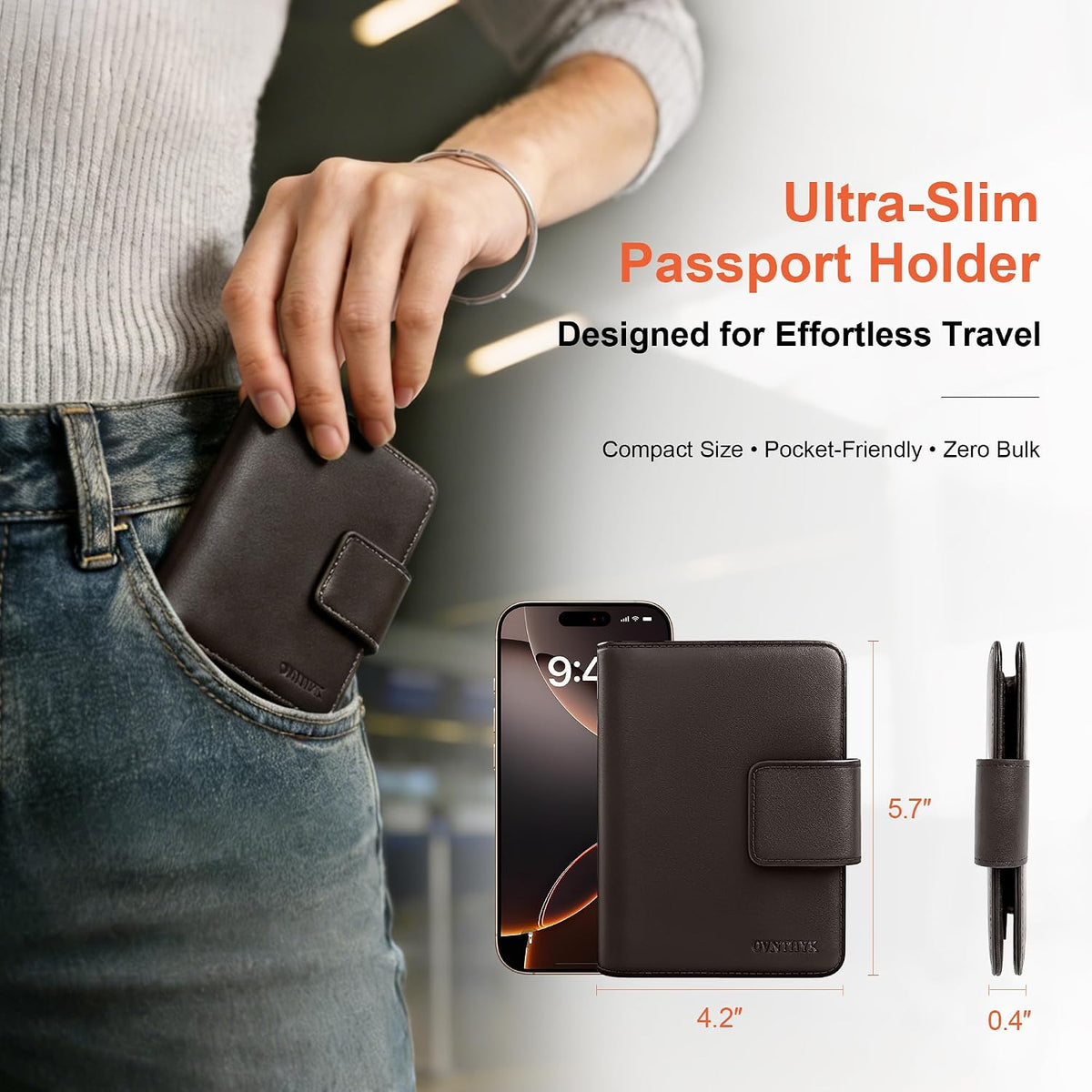 Full-Grain Leather Passport Holder, AirTag Slot RFID Wallet