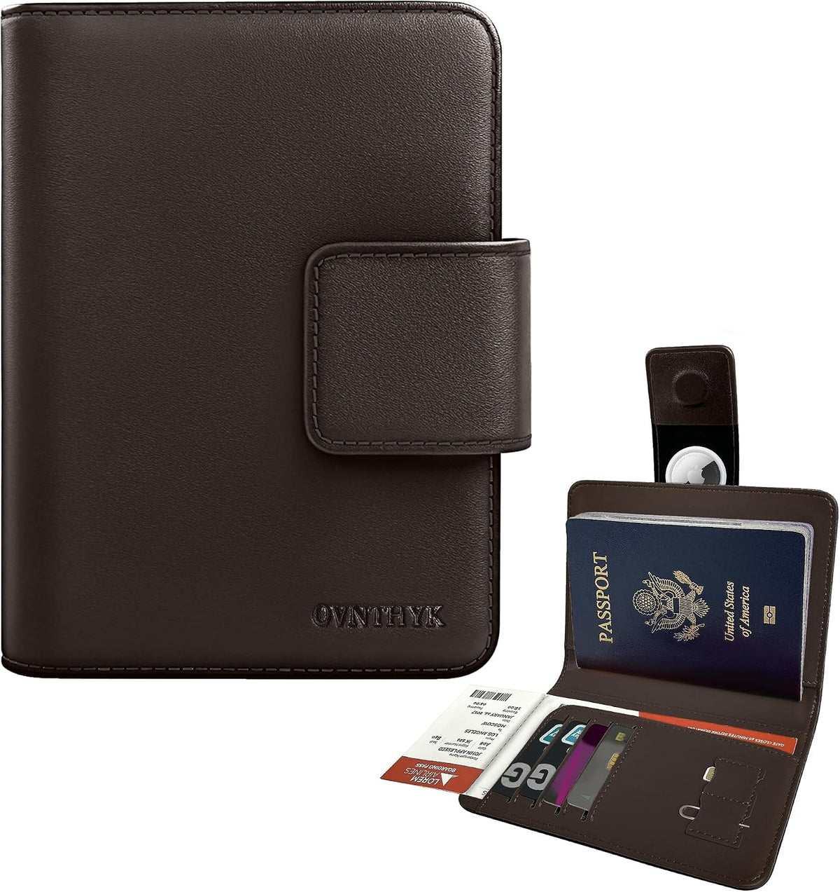 Full-Grain Leather Passport Holder, AirTag Slot RFID Wallet