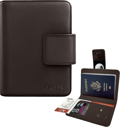 Full-Grain Leather Passport Holder, AirTag Slot RFID Wallet