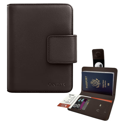 Full-Grain Leather Passport Holder, AirTag Slot RFID Wallet