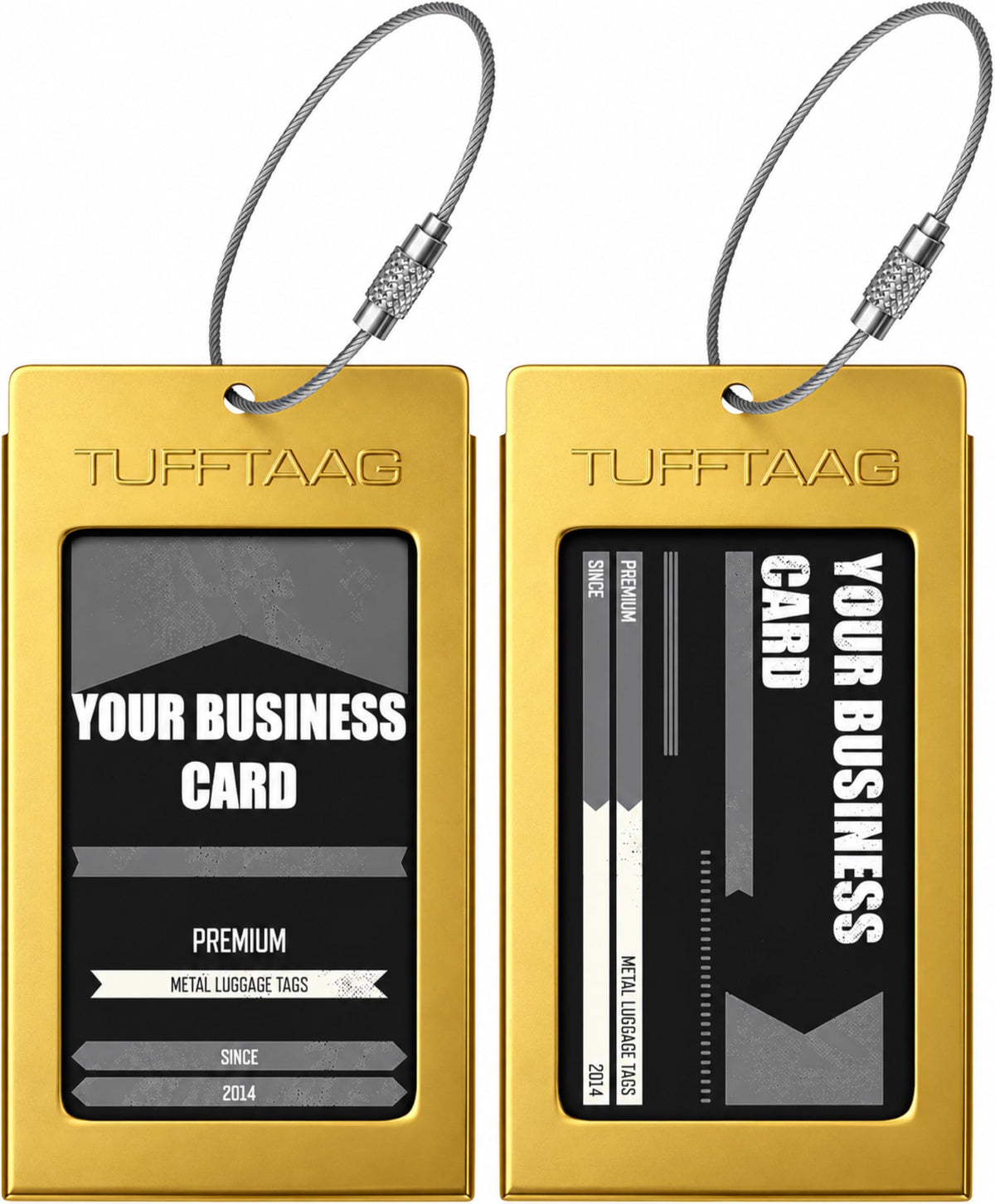 Luggage Tags Business Card Holder by TUFFTAAG - Durable Travel ID Bag Tag, Gunmetal, 2 Tags