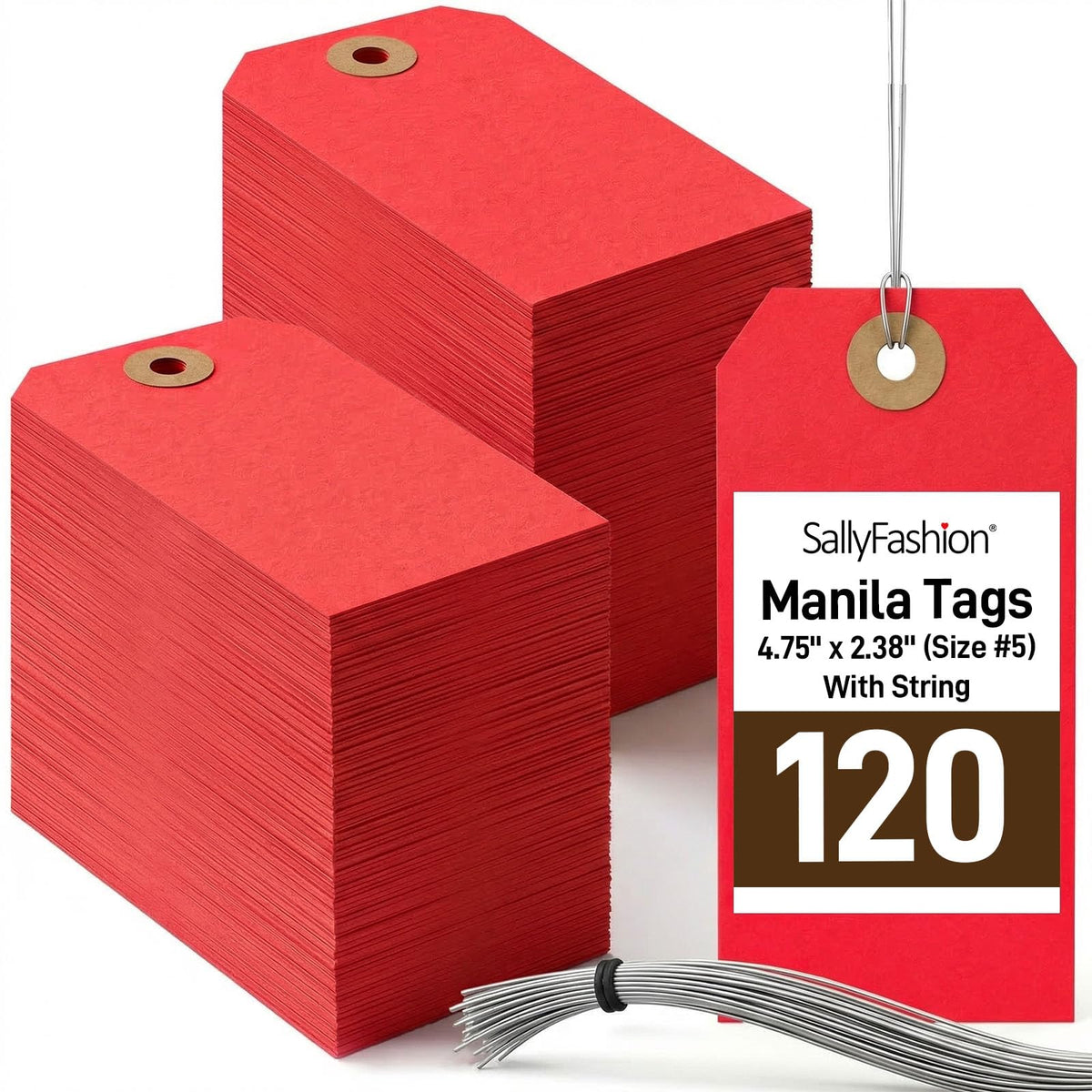 SallyFashion 120PCS Manila Tags with Wire, 4 3/4" x 2 3/8" Shipping Labels