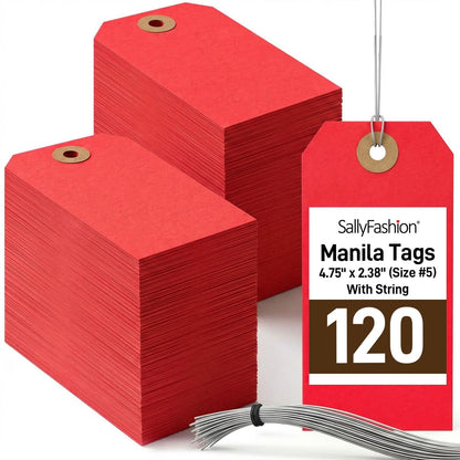 SallyFashion 120PCS Manila Tags with Wire, 4 3/4" x 2 3/8" Shipping Labels